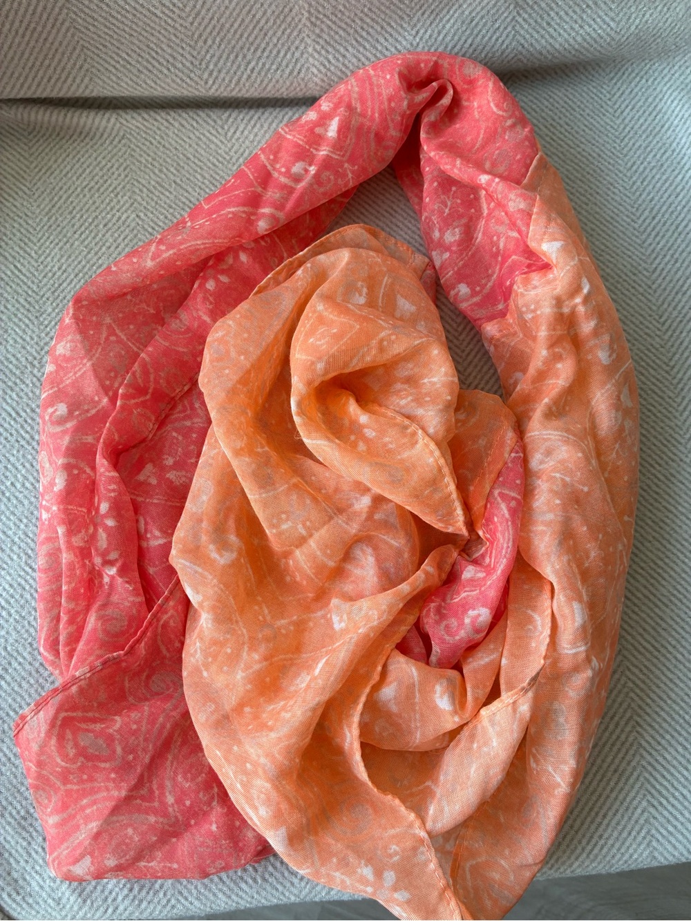 Simply Noelle Coral and Peach Lightweight Printed Wrap Scarf